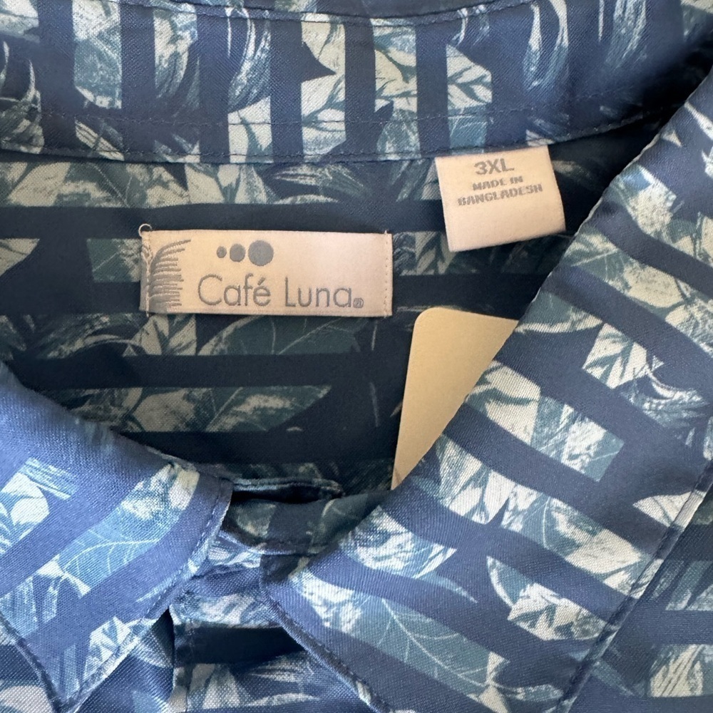 NWT Café Luna Light Blue Spring Break Shirt 3XL | Short Sleeve Tropical Style - Picture 8 of 8